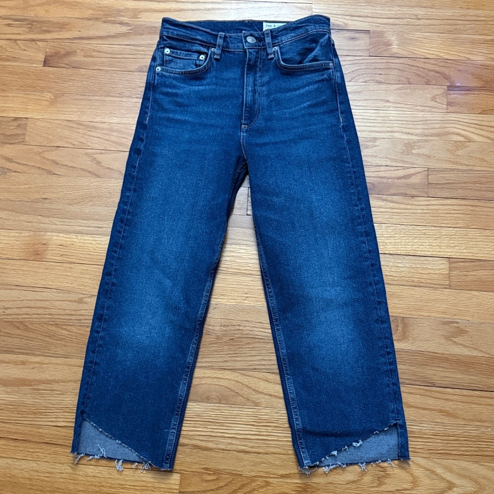 Rag & Bone Jeans Harlow crop Mid Rise Straight Blue Raw Hem size 25/22”inseam